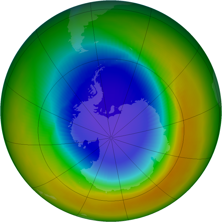 Antarctic ozone map for October 1991